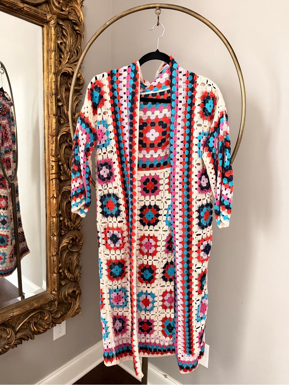 Boho Multicolor Crochet Long Cardigan Sweater